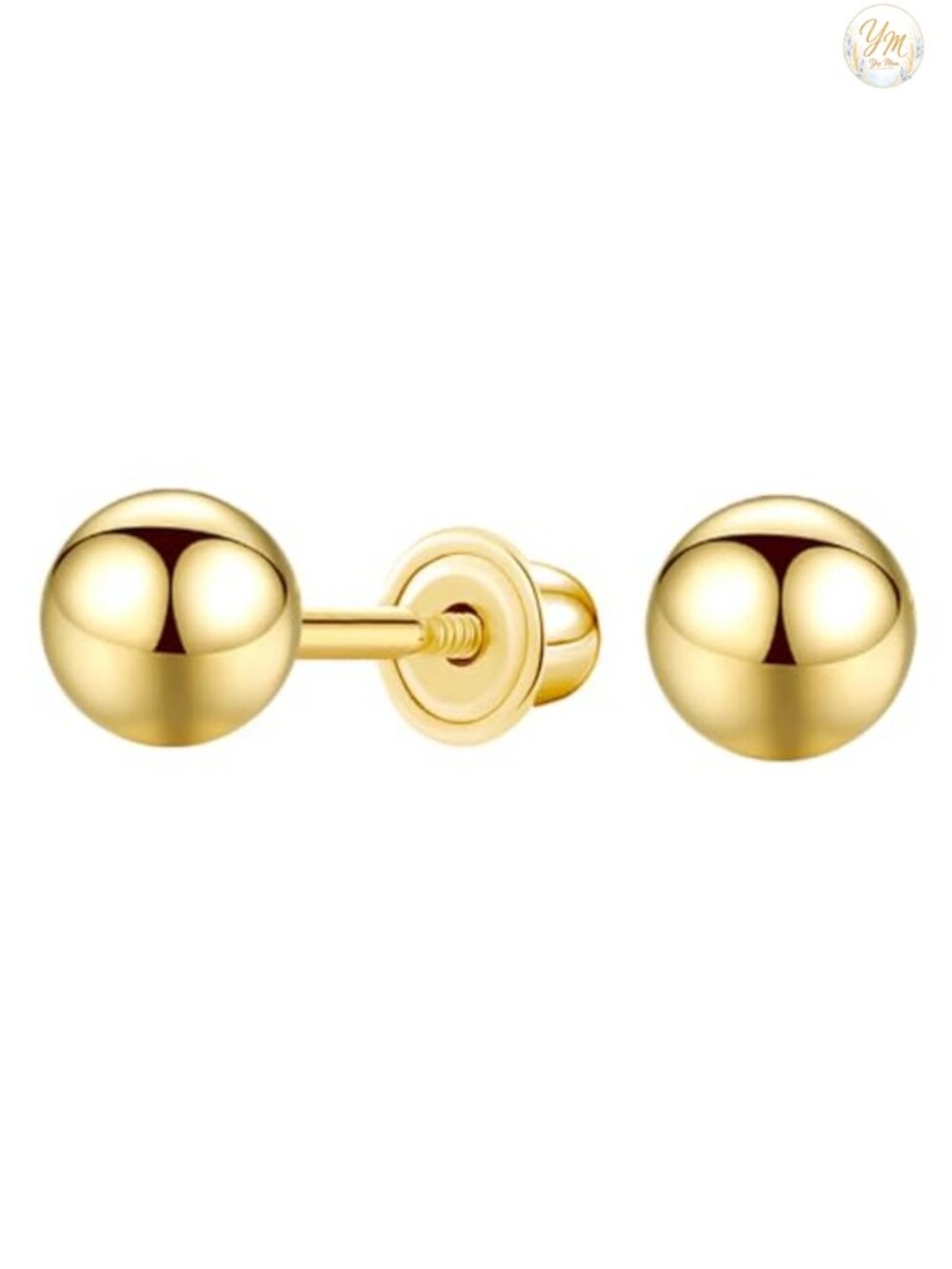 14K Yellow Gold Ball Stud Earrings CZ Screw Back